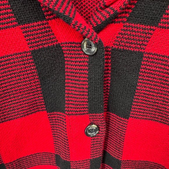 Chaps Sweater Jacket Mens S Red Black Buffalo Plaid Cotton Knit‎ Shawl Collar - Picture 5 of 9